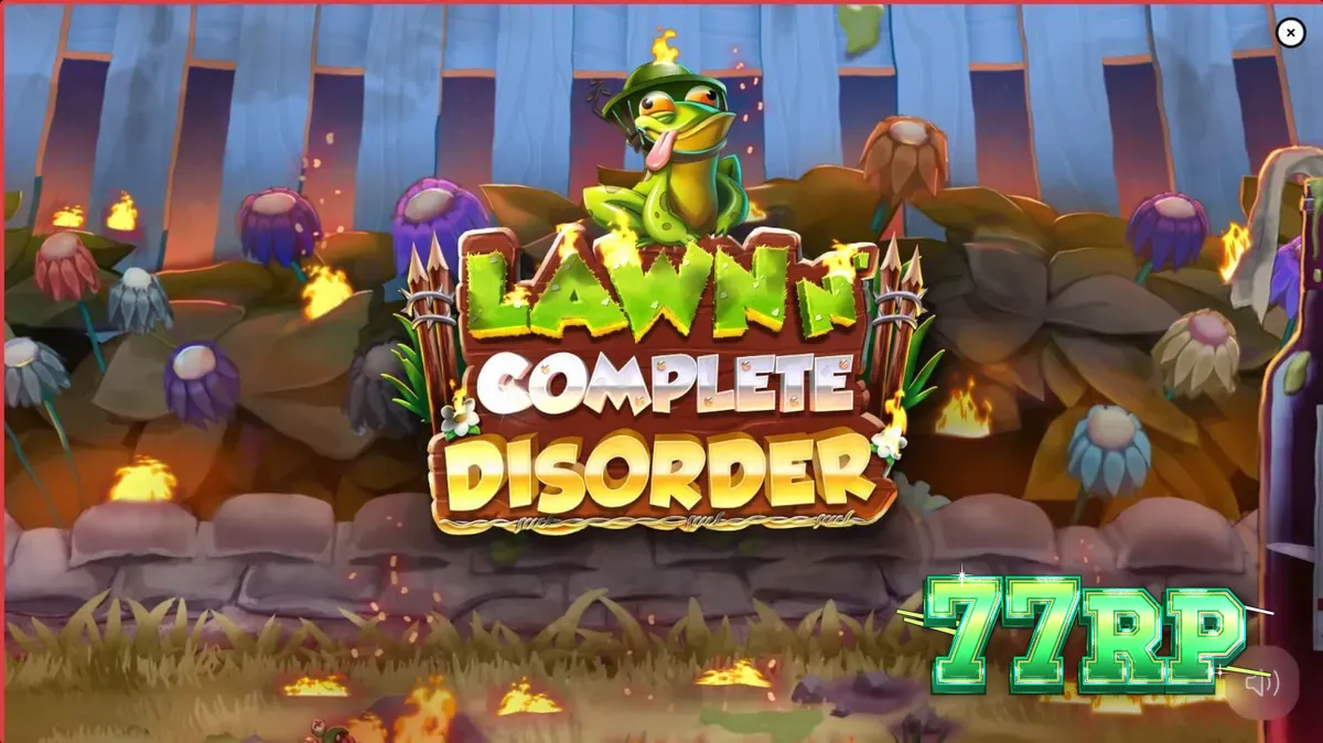 Tampilan visual slot Lawn N’ Complete Disorder dengan tema taman terbakar